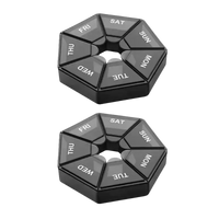 Two black, seven-day pill organizers.