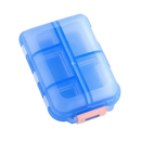 Translucent blue pill organizer.
