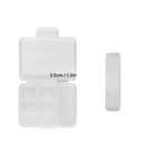 White plastic pill organizer with dimensions.