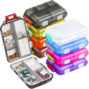 Colorful portable pill organizers.