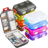 Colorful portable pill organizers.