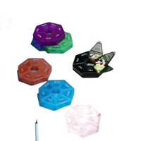 Colorful weekly pill organizers.