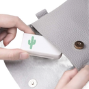 Gray purse with cactus case.