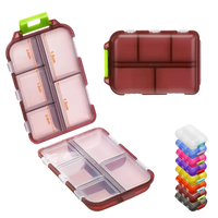 Maroon plastic pill organizer.