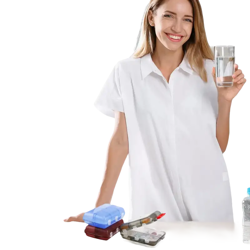 Stacked pill organizers.