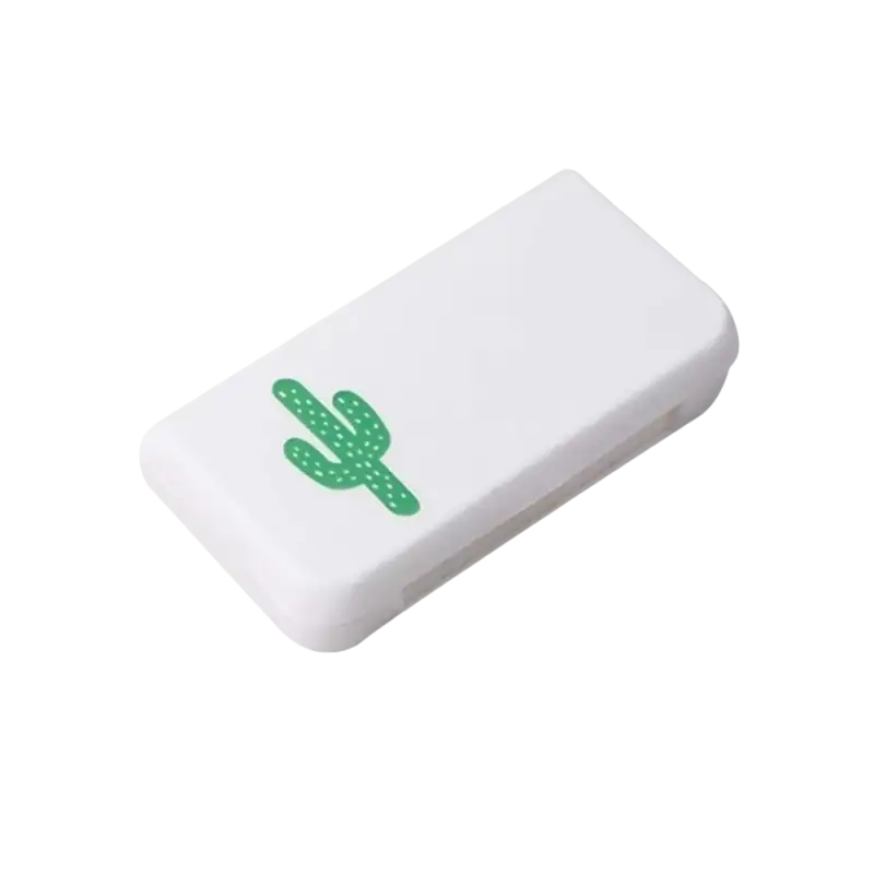 White rectangular box with cactus design.
