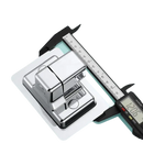 Chrome-plated toilet partition latch with digital caliper.