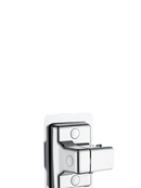 Silver and black shower bracket with dimensions.