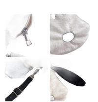 Fluffy panda-themed bag details.