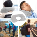 Inflatable gray neck pillow from Airpillo for chill vibes and comfy travel wear