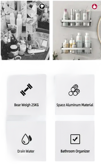 Bathroom organizer features.