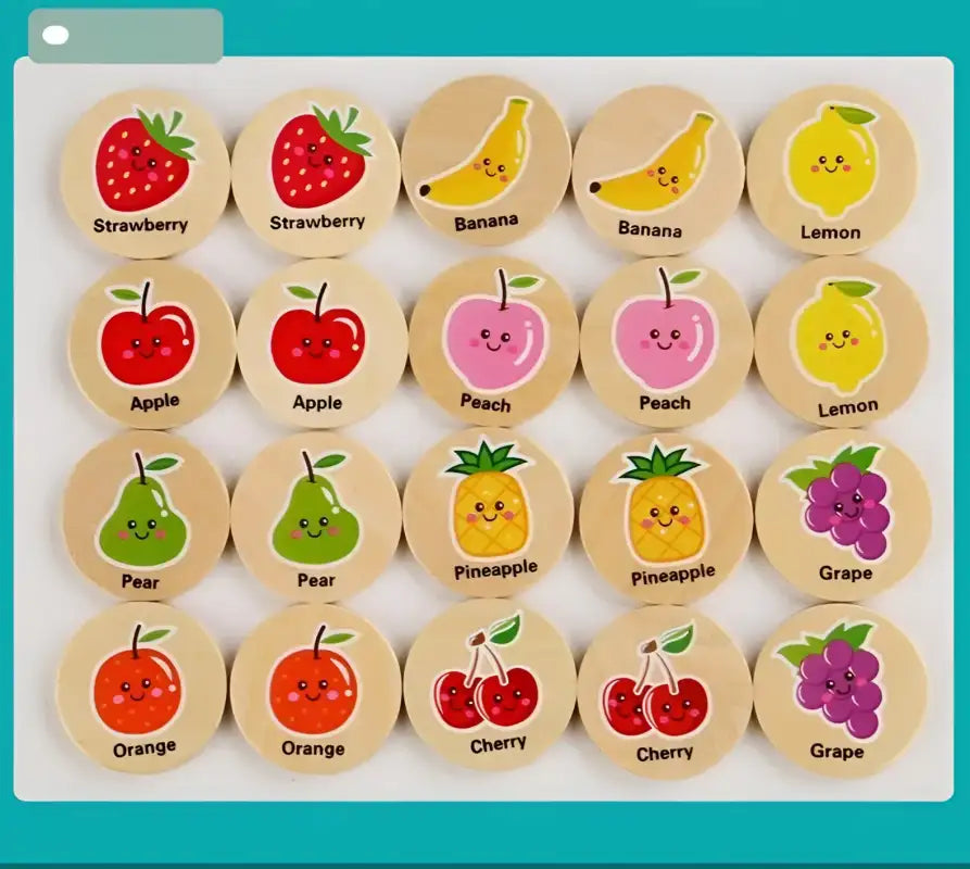 Wooden fruit matching game.
