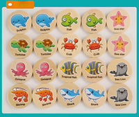 Wooden sea animal matching game.