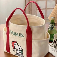 Canvas tote bag with Snoopy design.
