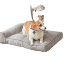 Gray dog bed with a corgi.
