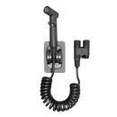 Gun grey bidet sprayer with coiled hose.