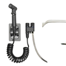 Bidet sprayer with coiled hose.