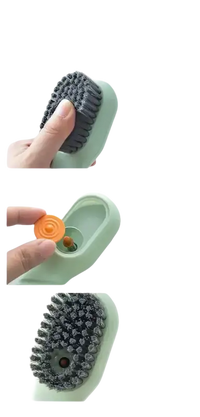 Green cleaning brush with liquid dispenser.