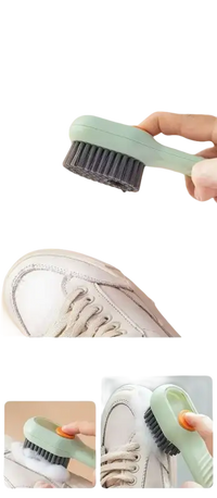 Shoe cleaning brush with liquid dispenser.