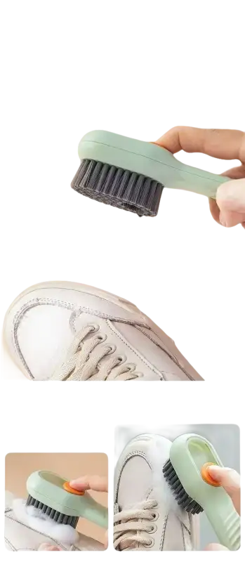 Shoe cleaning brush with liquid dispenser.