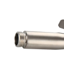 Silver-colored shower hose connector.