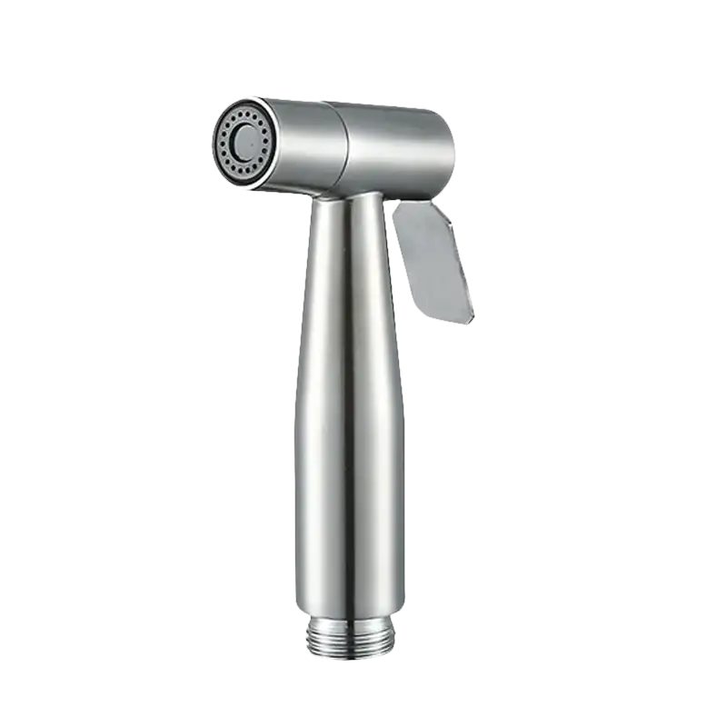 Silver handheld bidet sprayer.