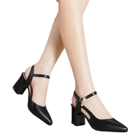 Black leather ankle strap heels.