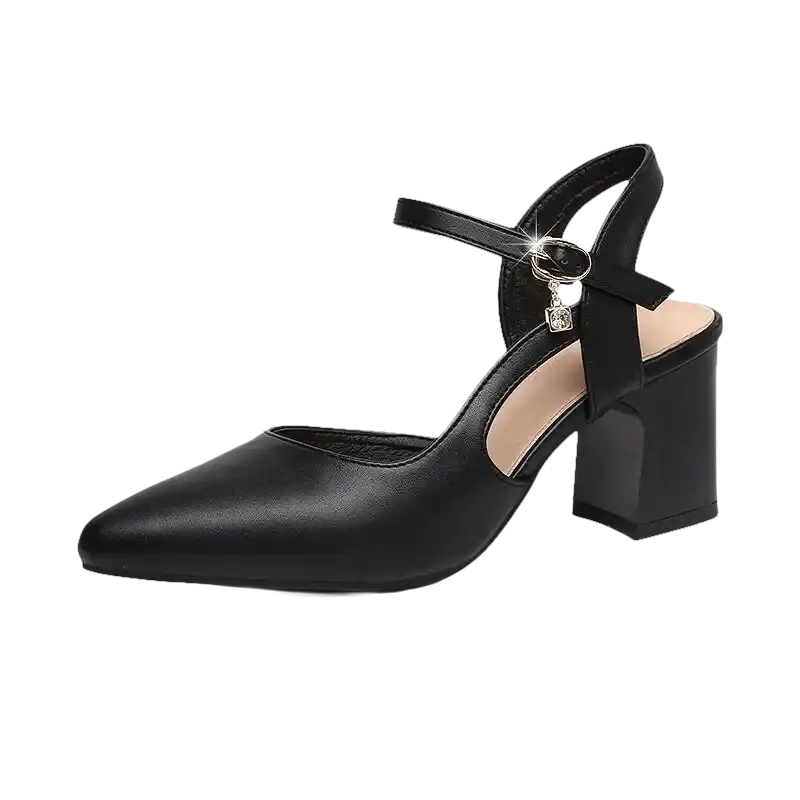 Sweet Black Leather Ankle Strap Heels