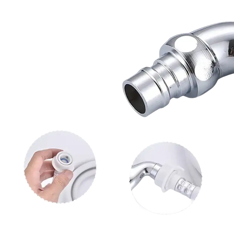 Chrome-plated elbow fitting with barbed end.