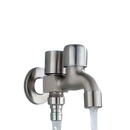 Brushed metal dual-outlet faucet.