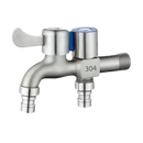 Dual-outlet stainless steel faucet.