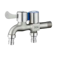 Dual-outlet stainless steel faucet.