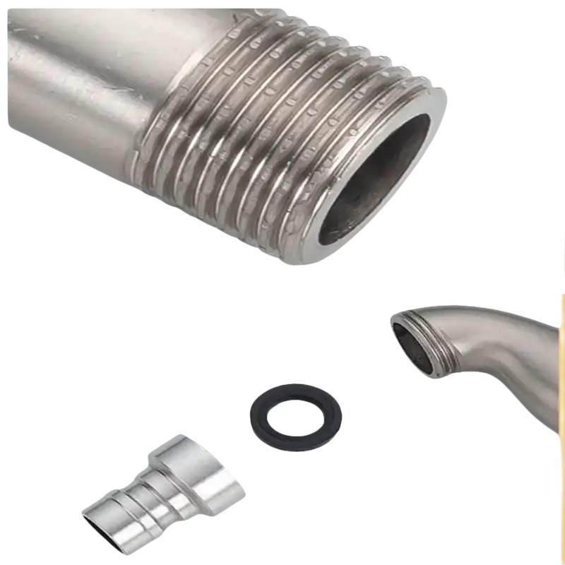 Metal pipe fittings and rubber gasket.