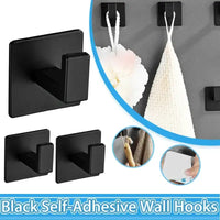 1-4pcs Bathroom Adhesive Wall Black Robe Hooks Towel Hook Coat Holder Keys Clothes Hanger Bathroom Kitchen Hardware
