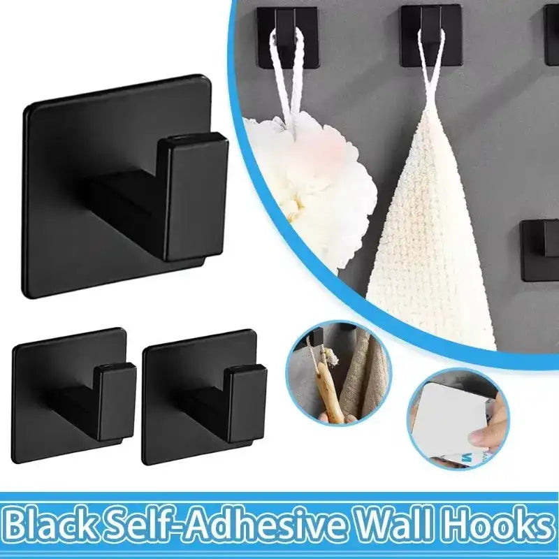Black Adhesive Wall Hooks - Versatile Holder Set