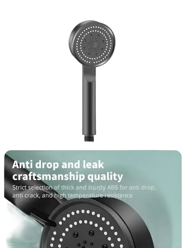 Black handheld shower head.