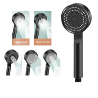 Black handheld shower head with multiple spray modes.