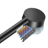 Black shower head with layered construction.