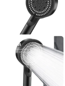 Black shower head with multiple spray settings.