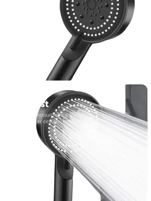 Black shower head with multiple spray settings.