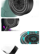 Black shower head with multiple spray patterns.