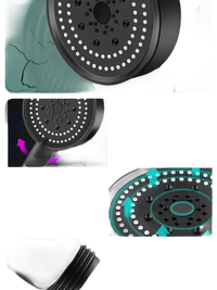 Black shower head with multiple spray patterns.