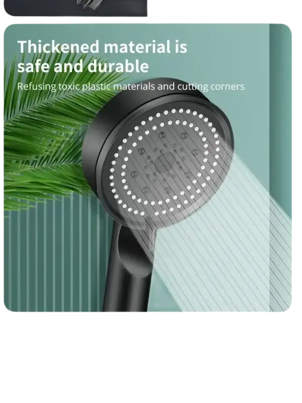 Black shower head with water stream.