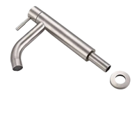 Brushed metal bathroom faucet with mounting hardware.