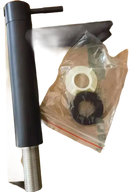 Matte black bathroom faucet with installation hardware.