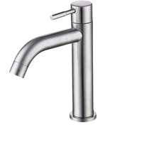 Sleek, brushed metal bathroom faucet.