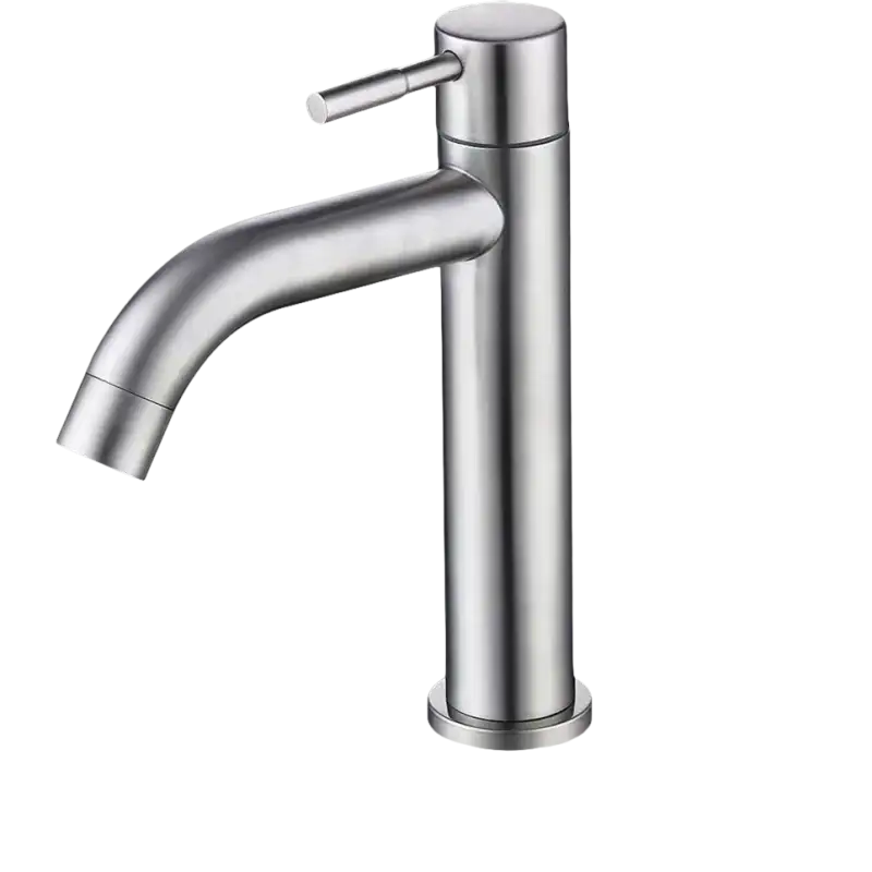 Sleek, brushed metal bathroom faucet.