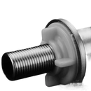 Threaded metal pipe with plastic flange.