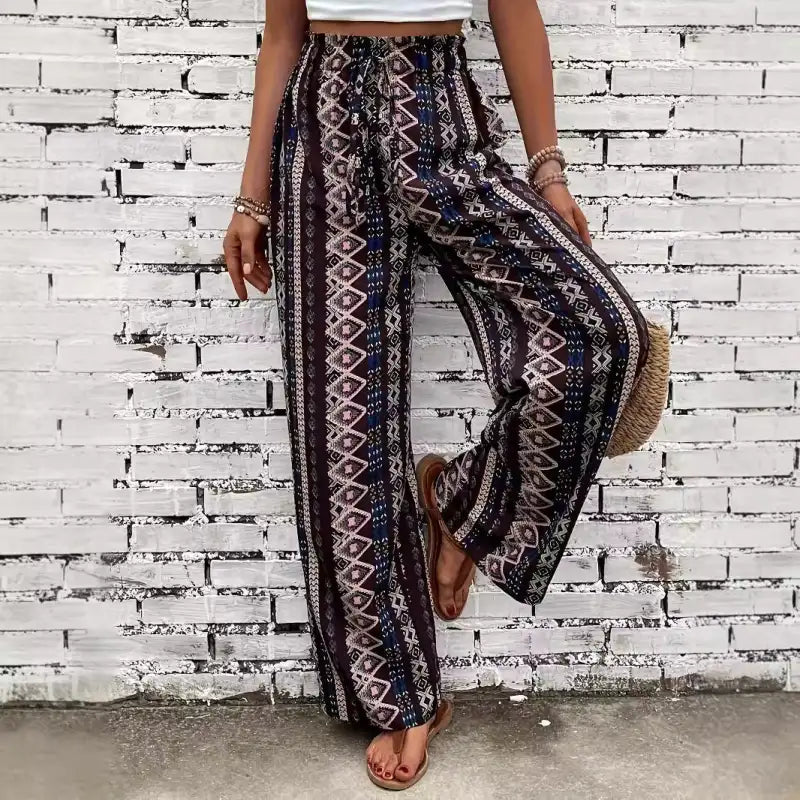 Bohemian Print Loose-Fitting Palazzo Pants a Breeze