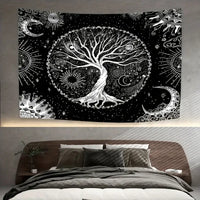 A Set Of Black Bohemian Style Tree Of Life Sun And Moon Elements Beautiful Psychedelic Background Decoration Tapestry